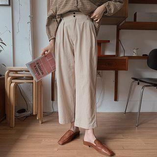 Double-button Textured Wide-leg Pants