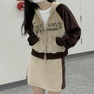 Set: Two-tone Zip-up Hoodie + Mini Pencil Skirt