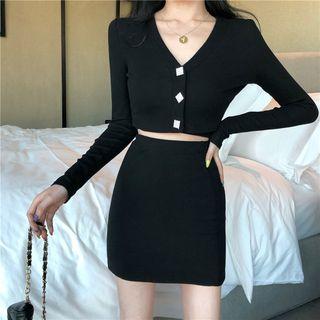 Set: Cropped Camisole Top + Light Jacket + Mini Pencil Skirt
