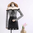 Boatneck Ribbon-front Striped Knit Top Black & White - One Size