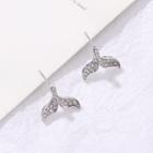 Rhinestone Fish Tail Earring S925 Silver Needle - 1 Pair - Silver - One Size