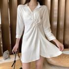 3/4-sleeve Shirred A-line Shirtdress