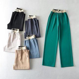 Lettering Trim Plain Loose-fit Pants