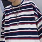 Striped Elbow Sleeve T-shirt Blue & White - One Size