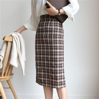Plaid Midi H-line Skirt