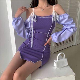 Long-sleeve Off-shoulder Lace Slim-fit Dress