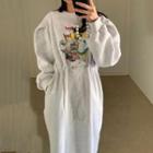 Cartoon Print Drawstring-waist Midi Sweatshirt Dress
