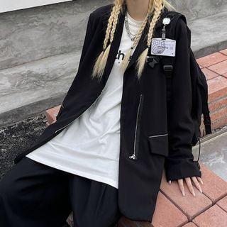 Long Sleeve V-neck Half Zipped Blazer