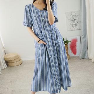V-neck Stripe Maxi Shirtdress