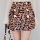 Inset Shorts Metallic-button Tweed Mini Skirt