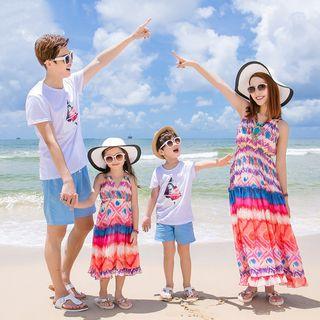 Family Matching Sleeveless Maxi Dress/ Short-sleeve T-shirt/ Drawstring Shorts
