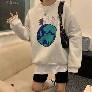 Earth Print Sweatshirt Light Gray - One Size