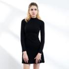 Long-sleeve Ribbed Mini A-line Dress