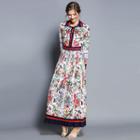 Floral Print Long Sleeve Collared Maxi Dress
