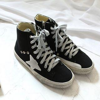 Zipper Star Print High Top Sneakers