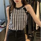 Houndstooth Halter Tank Top Black - One Size