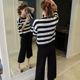 Set: Stripe Top + Cropped Wide-leg Pants