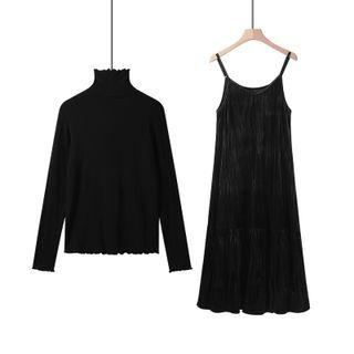 Turtleneck Knit Top / Strappy Midi A-line Dress