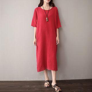3/4-sleeve Midi Shift Dress