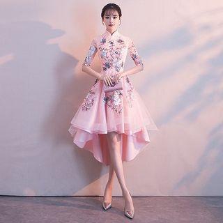 Mandarin Collar Embroidered A-line Cocktail Dress / Evening Gown