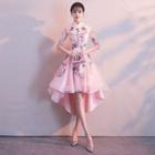 Mandarin Collar Embroidered A-line Cocktail Dress / Evening Gown
