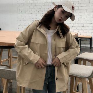 Plain Stand-collar Jacket Khaki - One Size