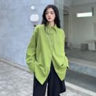 Long-sleeve Plain Chain Accent Shirt
