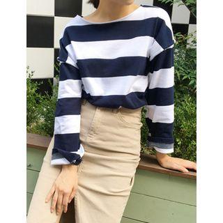 Round-neck Rugby-stripe T-shirt