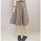 Plaid Panel Pullover / Lace-up Blouse / Plaid A-line Skirt