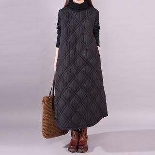 Long-sleeve Padded Midi A-line Dress