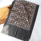 Fringed Flower Embroidered Woolen Scarf