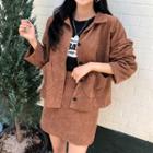Set: Dual-pocket Boxy Corduroy Jacket + Miniskirt