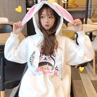 Ear Accent Print Hoodie
