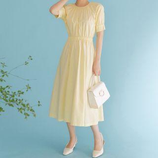 Round-neck Open-back Short-sleeve Midi Dress