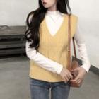 Cable Knit Sweater Vest / Long-sleeve Mock-neck Top
