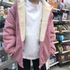 Fleece-lined Hooded Padded Coat Pink - One Size