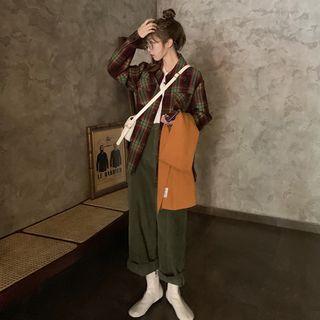 Plaid Woolen Shirt / Corduroy Wide-leg Pants