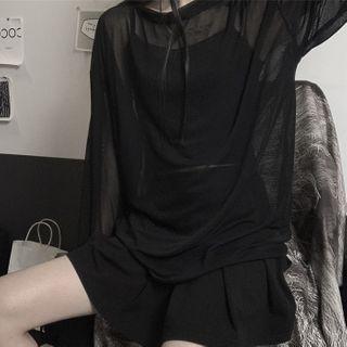 Set: Mesh Long-sleeve T-shirt + Camisole Top