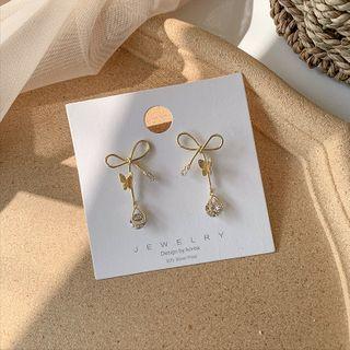 Rhinestone Bow & Butterfly Drop Earring 1 Pair - As Shown In Figure - One Size