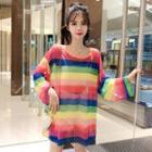 Rainbow Striped Knit T-shirt As Shown In Figure - One Size