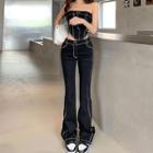 Contrast Stitching Tube Top / High Waist Bootcut Pants