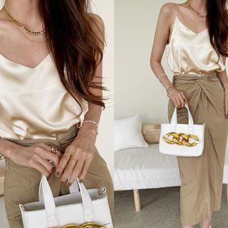 Spaghetti-strap Silky Top Cream - One Size