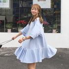 Hooded 3/4-sleeve Ruffle Hem A-line Dress