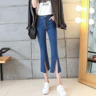 Boot-cut Cropped Slit-front Jeans