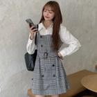 Long-sleeve Plain Shirt / Plaid A-line Dress