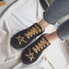 Star Embroidered Canvas Lace Up Sneakers