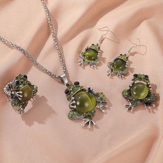 Cat Eye Stone Frog Pendant Necklace / Dangle Earring / Brooch / Ring