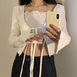 Spaghetti Strap Shirred Top / Tie-front Cardigan