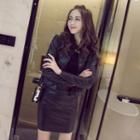 Set: Faux Leather Snap Button Biker Jacket + Mini Pencil Skirt