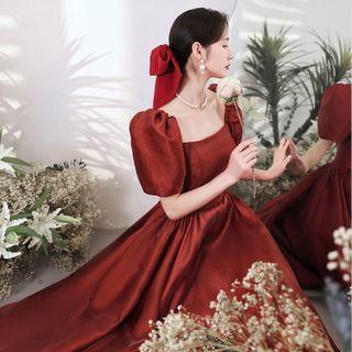 Puff-sleeve A-line Cocktail Dress / Evening Gown